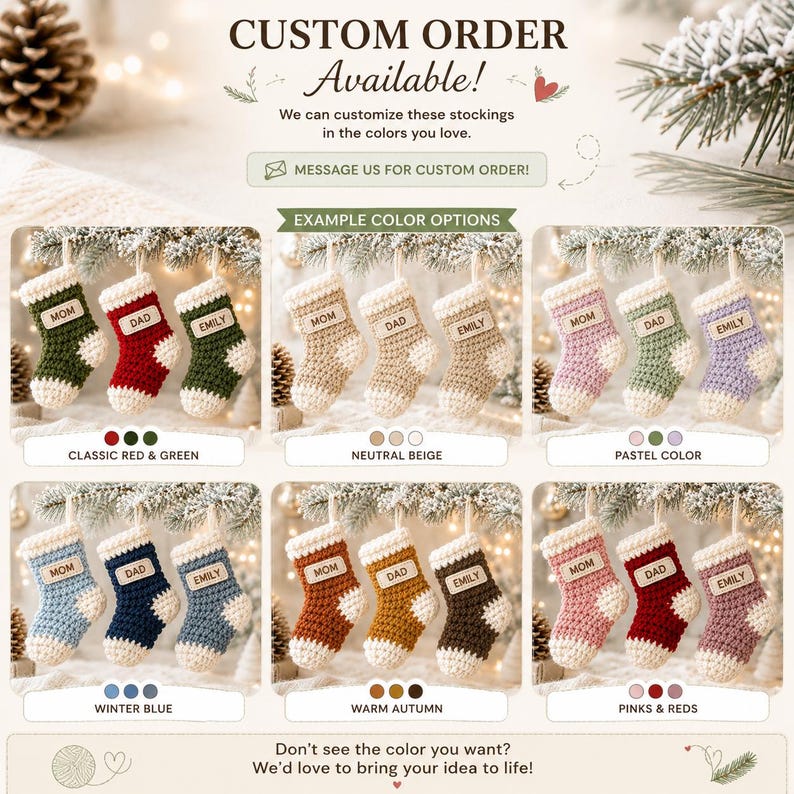 Personalized Crochet Stocking Ornament, Embroidered Name Christmas Ornament, Mini Stocking, Family Christmas Gift, Handmade Xmas Decor