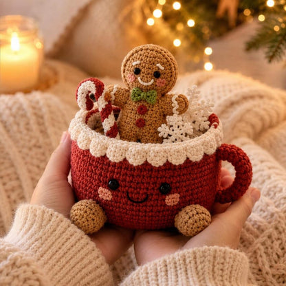 Crochet Christmas Basket, Holiday Gift Basket, Reindeer Santa Gingerbread Decor, Handmade Xmas Storage, Winter Crochet Gift
