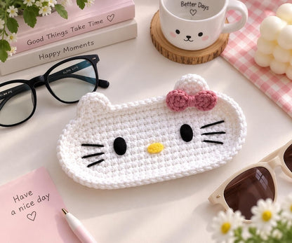 Crochet Bunny, Bear, Kitty Glasses Holder: Acrylic Yarn Bear Eyeglass Tray, Crochet Glasses Holder