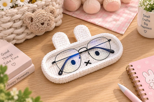 Crochet Bunny, Bear, Kitty Glasses Holder: Acrylic Yarn Bear Eyeglass Tray, Crochet Glasses Holder