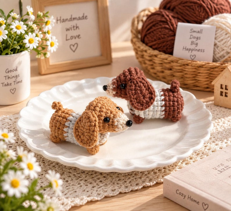 Handmade Crocheted Dachshund, Wiener Dog Keychain – Cute Pet Accessory, Perfect Gift for Dog Lovers, Crochet Keychain, Crochet Dog, Cute Dog