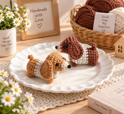 Handmade Crocheted Dachshund, Wiener Dog Keychain – Cute Pet Accessory, Perfect Gift for Dog Lovers, Crochet Keychain, Crochet Dog, Cute Dog