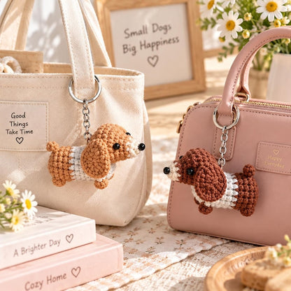 Handmade Crocheted Dachshund, Wiener Dog Keychain – Cute Pet Accessory, Perfect Gift for Dog Lovers, Crochet Keychain, Crochet Dog, Cute Dog