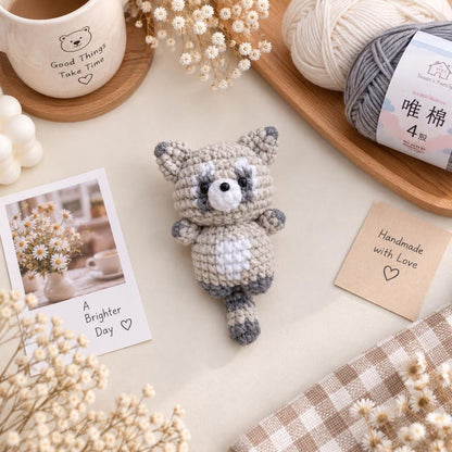 Crochet Raccoon Plushie: Handmade Amigurumi Woodland Keychain Gift
