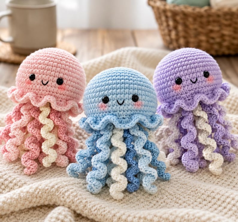 Crochet Jellyfish Plush, Handmade Jellyfish Amigurumi, Cute Ocean Animal Plushie, Kawaii Nursery Decor, Jellyfish Gift for Kids