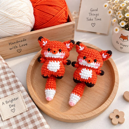 Crochet Fox Plushie Keychain: Handmade Cotton Amigurumi Doll