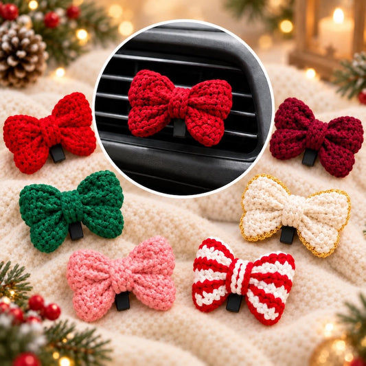 Crochet Christmas Bow Vent Clip, Handmade Car Vent Decor, Holiday Car Accessory, Christmas Car Decoration, Cute Bow Car Clip, Xmas Gift