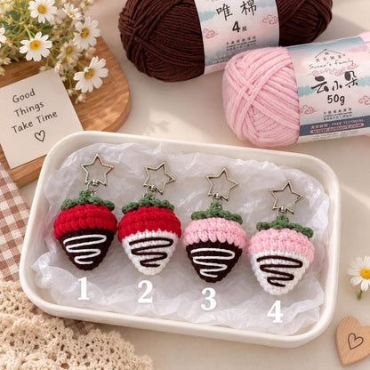 Crochet Strawberry Keychain, Chocolate Covered Strawberry Charm, Handmade Fruit Keychain, Cute Bag Charm, Kawaii Gift for Her