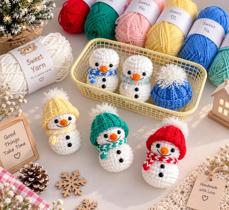 Crochet Snowman, Handmade Christmas Decor, Cute Snowman Ornament, Winter Table Decoration, Holiday Gift, Christmas Gift for Her
