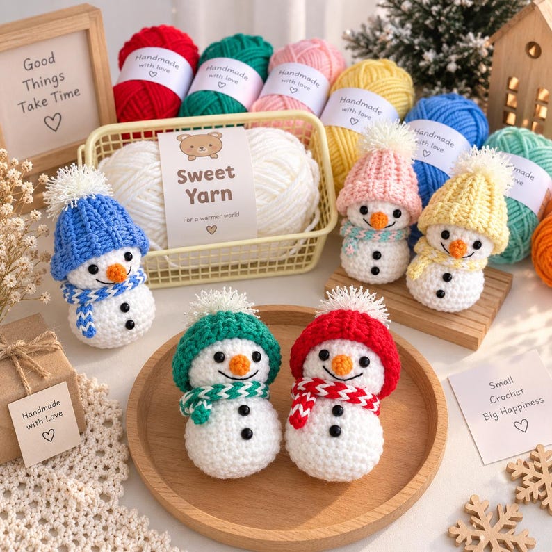 Crochet Snowman, Handmade Christmas Decor, Cute Snowman Ornament, Winter Table Decoration, Holiday Gift, Christmas Gift for Her