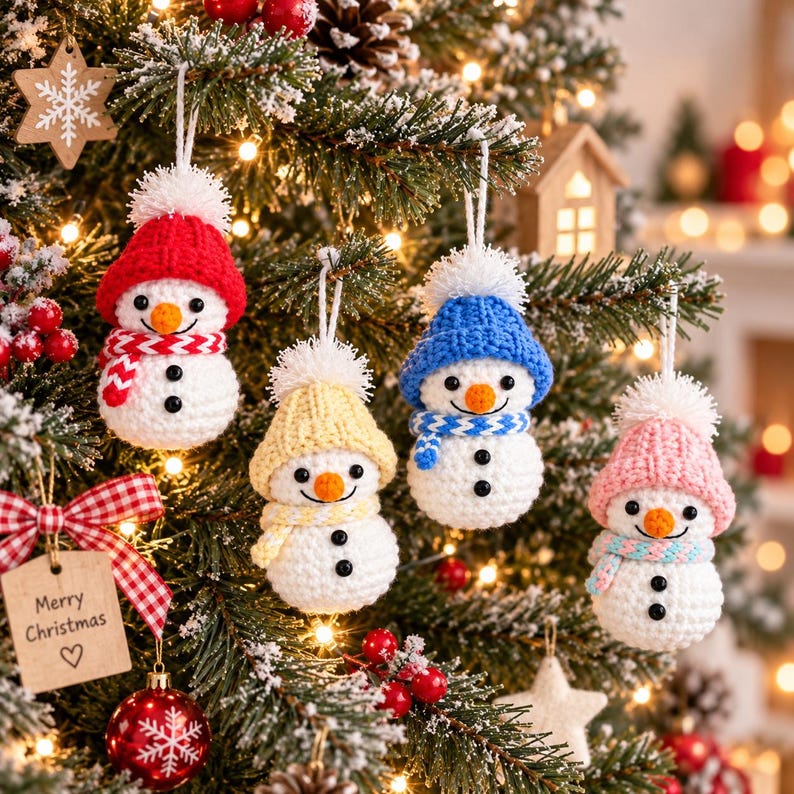 Crochet Snowman, Handmade Christmas Decor, Cute Snowman Ornament, Winter Table Decoration, Holiday Gift, Christmas Gift for Her