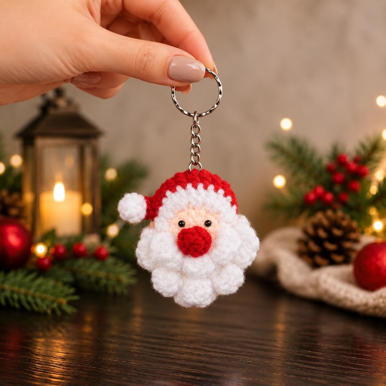 Santa Claus Crochet Keychain | Christmas Ornament, Bag Charm, Tree Decor, Stocking Stuffer, Xmas Gift