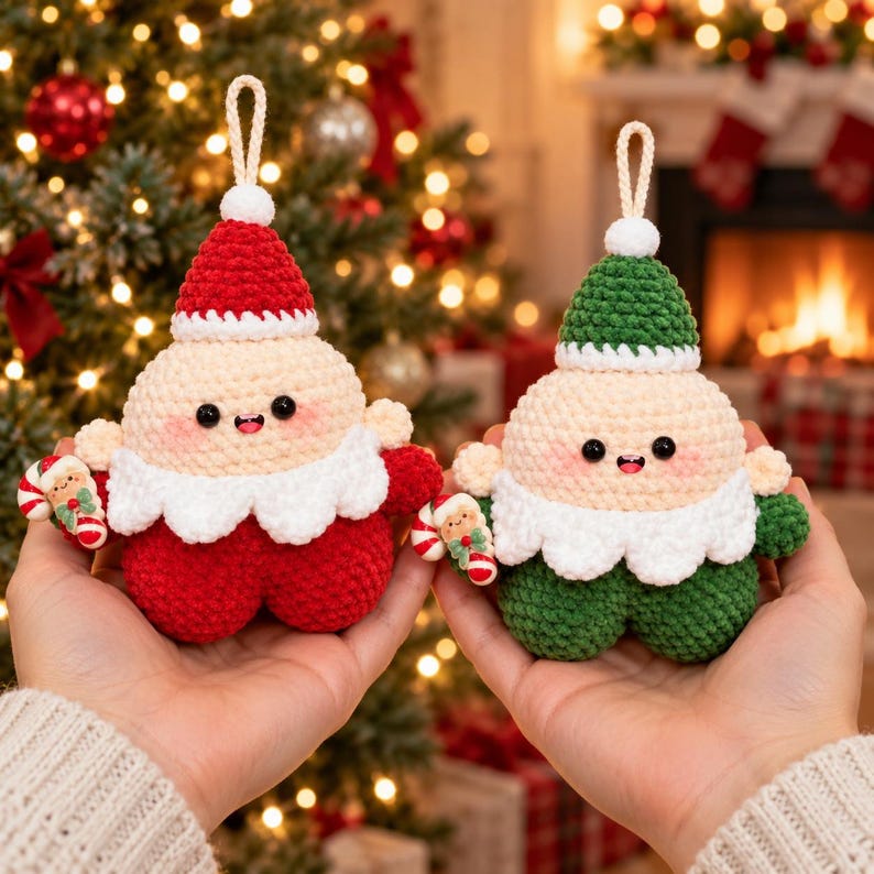 Crochet Christmas Ornament | Handmade Amigurumi Tree Decoration | Red or Green Holiday Gift