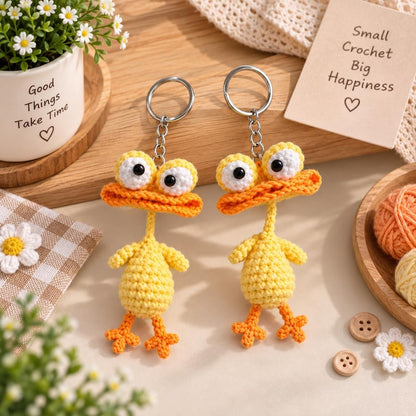 Funny Crochet Duck, Lizard, Panther Keychain, Handmade Amigurumi Duck Plush, Cute Yellow Duck Charm, Mini Crochet Animal, Duck Lover Gift