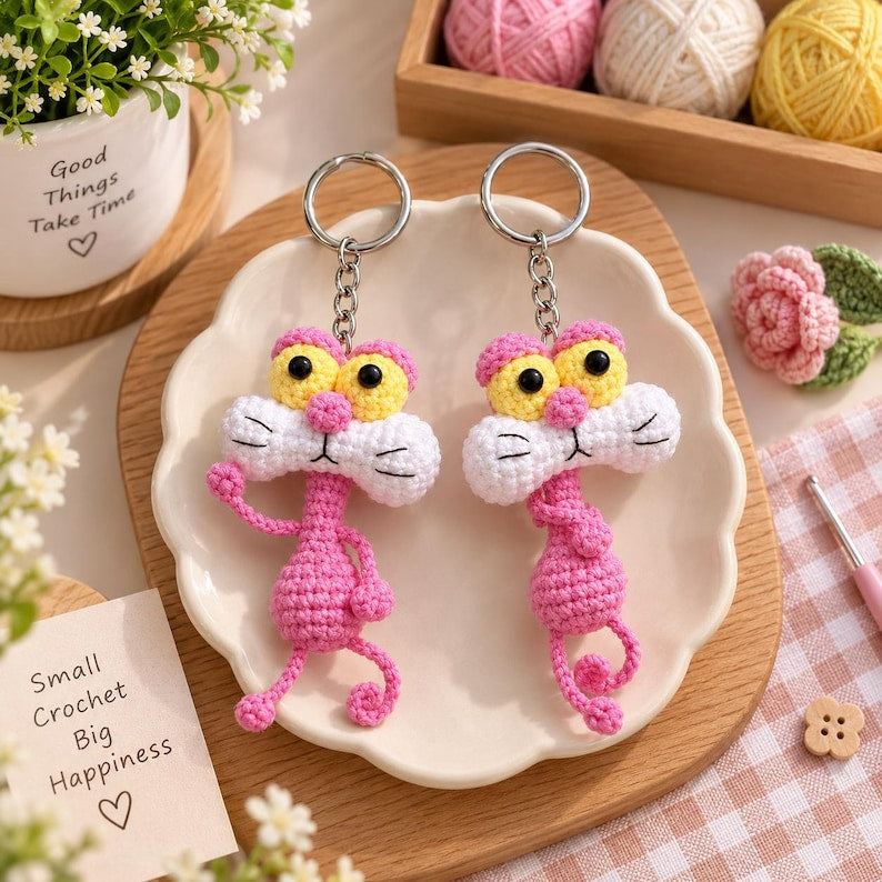 Funny Crochet Duck, Lizard, Panther Keychain, Handmade Amigurumi Duck Plush, Cute Yellow Duck Charm, Mini Crochet Animal, Duck Lover Gift