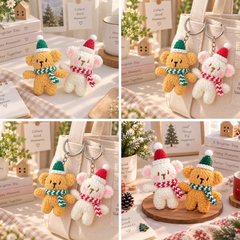 Crochet Christmas Bear Ornament: Handmade Teddy with Hat & Scarf