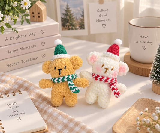 Crochet Christmas Bear Ornament: Handmade Teddy with Hat & Scarf