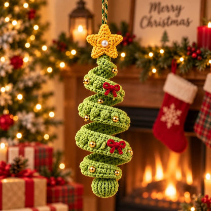 Crochet Christmas Tree Ornament, Spiral Christmas Hanging, Handmade Xmas Tree Decor, Holiday Ornament, Christmas Gift