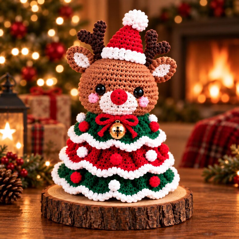 Crochet Christmas Tree Doll, Reindeer Fox Owl Snowman Puppy, Handmade Holiday Decor, Amigurumi Christmas Gift