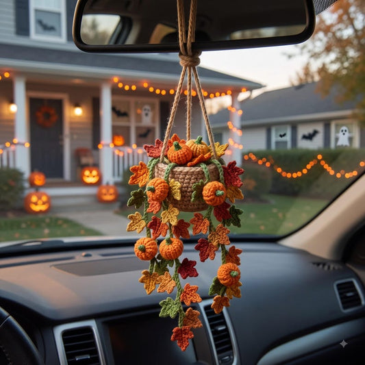 Crochet Hanging Basket with Pumpkins | Handmade Amigurumi Halloween Decoration