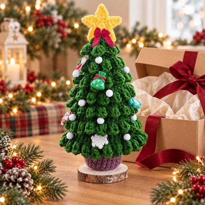 Handmade Crochet Christmas Tree | Green Yarn Tabletop Decoration