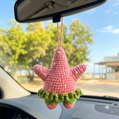 Crochet Patrick Star Car Mirror Charm | SpongeBob Kawaii Car Accessory Gift
