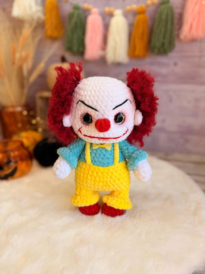 Halloween Crochet Creepy Clown & Spooky Villain Amigurumi Decor, Gift for Horror Fans