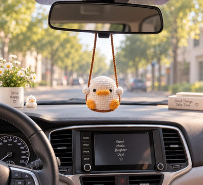 Cute Swinging Duck Car Mirror Hanging Accessories, Crochet Duckling Ornaments, Car Decorations, Car Charm, New Car Gift Idea, Gift For Her