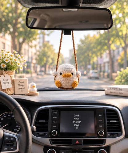 Cute Swinging Duck Car Mirror Hanging Accessories, Crochet Duckling Ornaments, Car Decorations, Car Charm, New Car Gift Idea, Gift For Her