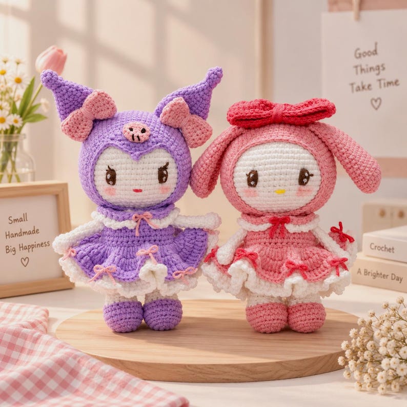 Handmade Crochet Kuromi Plush, Amigurumi Kuromi, Kuromi Crochet Doll, Kuromi Plushie Melody Plushie, Melody Crochet Doll, Gift for Her