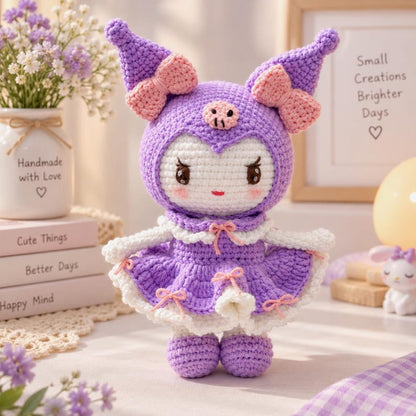 Handmade Crochet Kuromi Plush, Amigurumi Kuromi, Kuromi Crochet Doll, Kuromi Plushie Melody Plushie, Melody Crochet Doll, Gift for Her