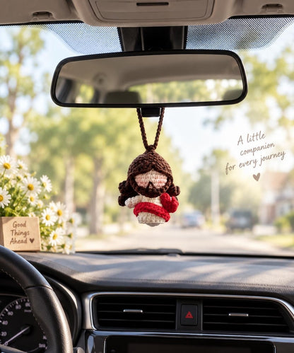 Crochet Jesus Car Charm, Handmade Christian Gift, Rearview Mirror Hanging Ornament, Faith Car Decor, Religious Gift