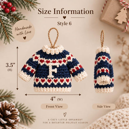 Personalized Christmas Sweater Ornament, Crochet Initial Ornament, Mini Sweater Christmas Decor, Custom Family Ornament, Handmade Gift