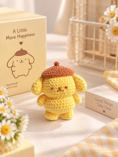 Cute Crochet Pompompurin Keychain, Amigurumi Dog Charm, Kawaii Pudding Puppy Keyring, Handmade Bag Charm, Cute Gift Idea, Crochet Bag Charm