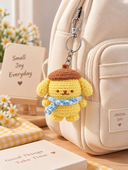Cute Crochet Pompompurin Keychain, Amigurumi Dog Charm, Kawaii Pudding Puppy Keyring, Handmade Bag Charm, Cute Gift Idea, Crochet Bag Charm