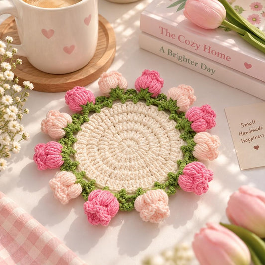 Handmade Crochet Flower Coaster, Crochet Flower Bouquet Blanket, Crochet Flower Bouquet, Mother's Day Gift, Crochet Coaster, Gift for Her