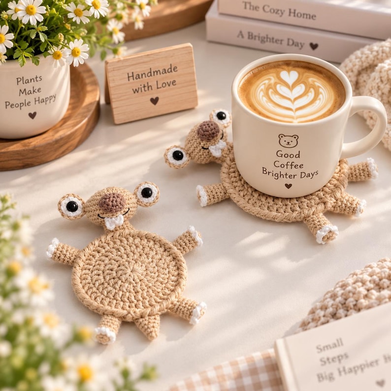 Handmade Animal Coaster, Funny Crochet Coaster, Cute Mug Rug - Unique Gift, Desk Decor, Gift for Her, Housewarming Gift
