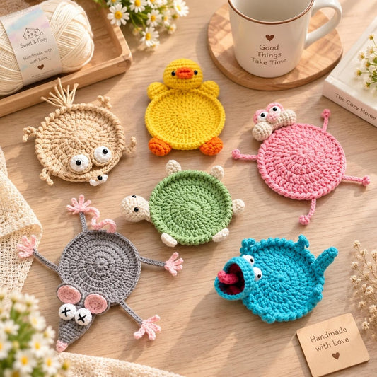 Handmade Animal Coaster, Funny Crochet Coaster, Cute Mug Rug - Unique Gift, Desk Decor, Gift for Her, Housewarming Gift