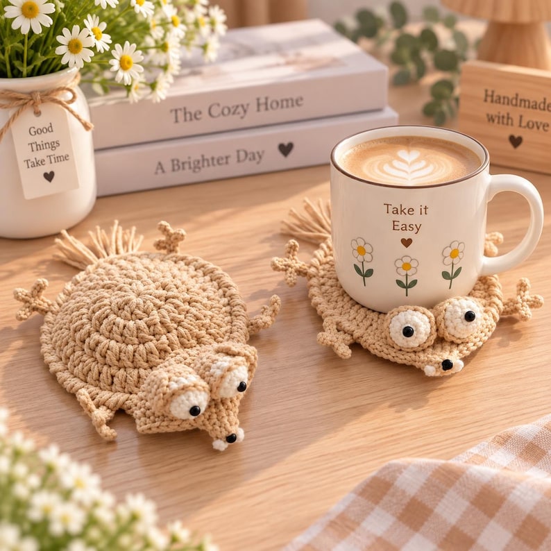 Handmade Animal Coaster, Funny Crochet Coaster, Cute Mug Rug - Unique Gift, Desk Decor, Gift for Her, Housewarming Gift