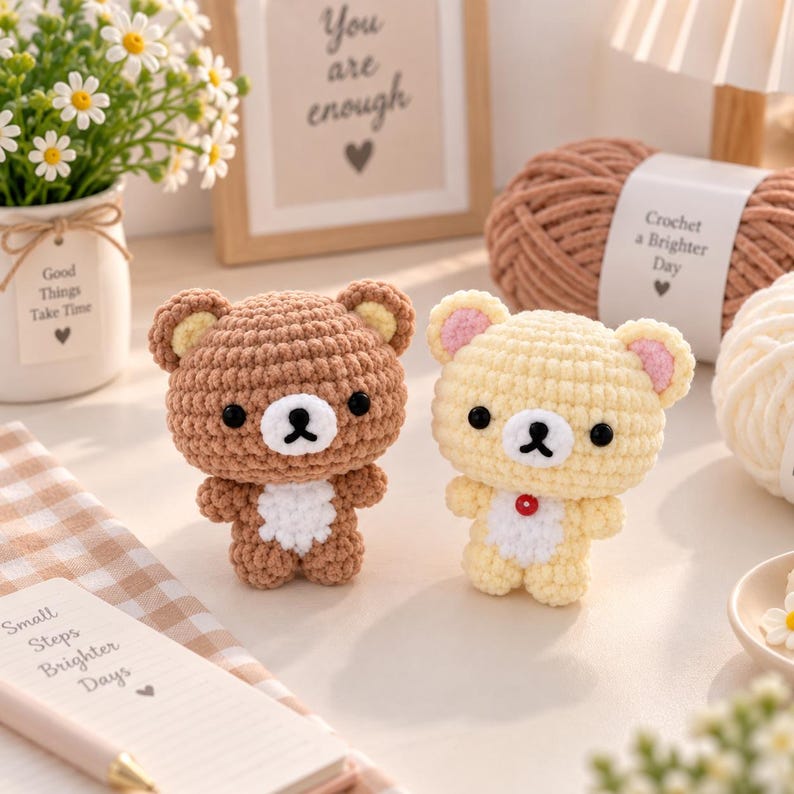 Cute Crochet Bear Keychain, Handmade Amigurumi Bear Bag Charm, Kawaii Teddy Keyring, Gift for Her, Cute Backpack Charm