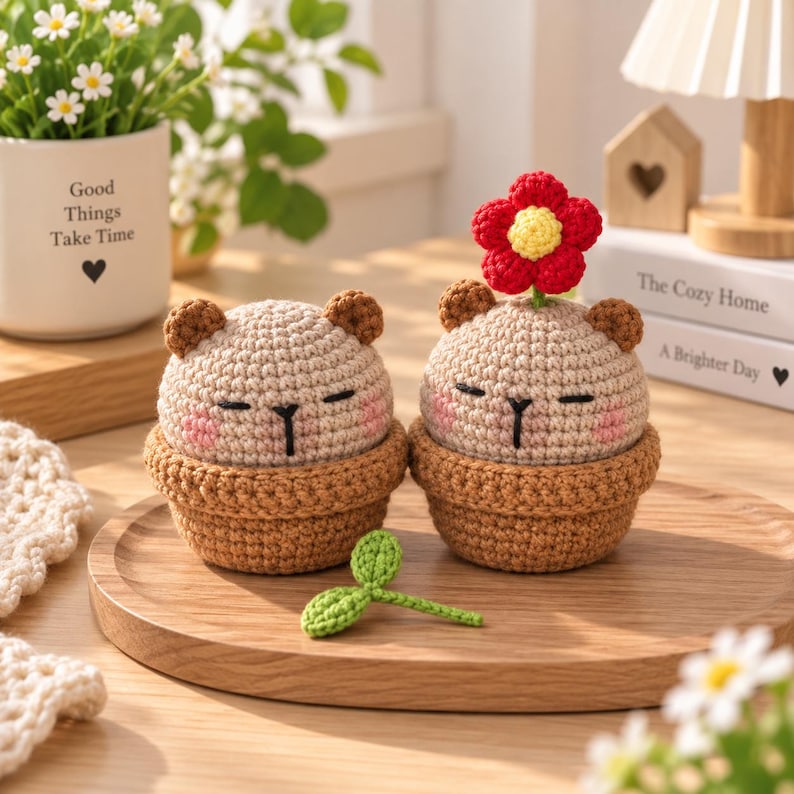 Crochet Capybara with Basket: Handmade Acrylic Plush Toy