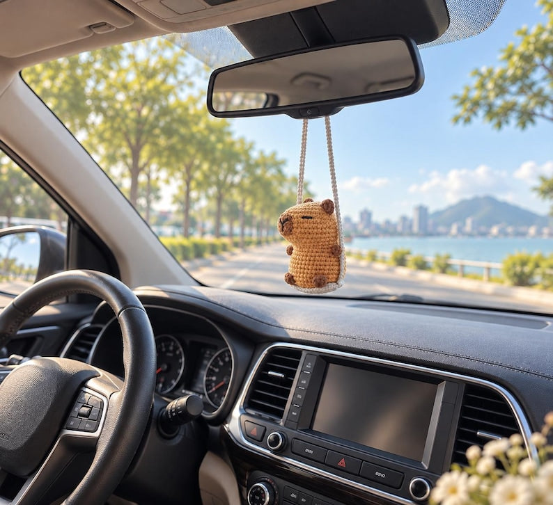 Crochet Capybara Ornaments, Cute Swinging Capybara Car Mirror Hanging Accessories, New Car Gift, Gift For Her, Car Decorations, Car Charm