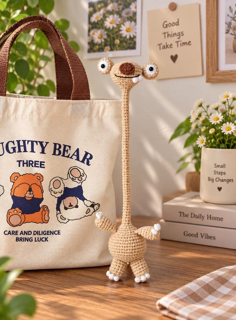 Sid the Sloth Amigurumi, Crochet Sloth, Ice Age Character Crochet, Gift For Her, Bag Charm, Long Neck Sloth, Crochet Sid Keychain, Sid Lover