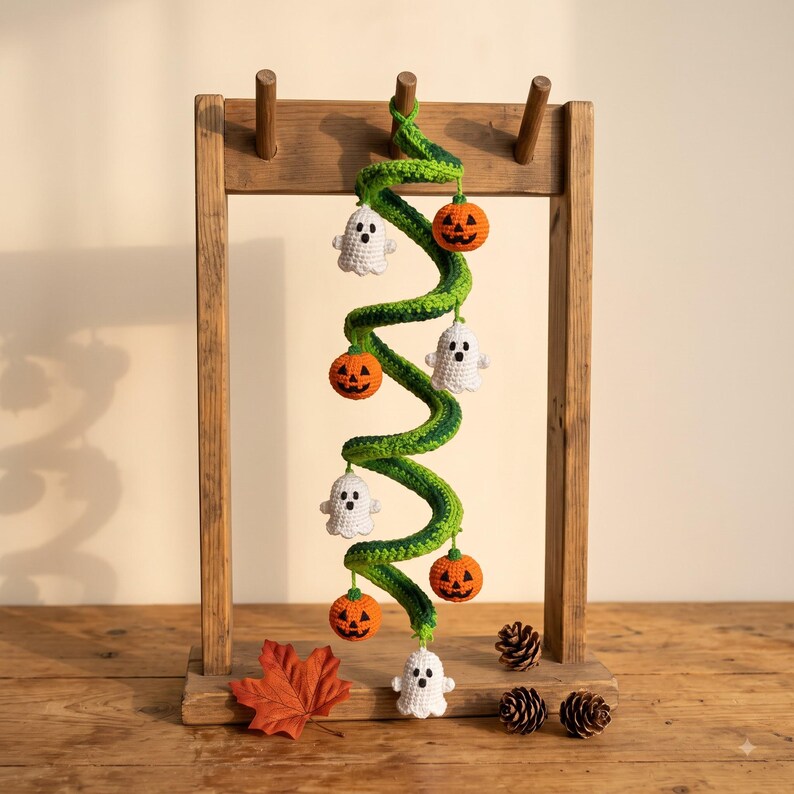 Crochet Halloween Garland | Handmade Amigurumi Halloween Decor | Whimsical Pumpkin Ghost Bunting