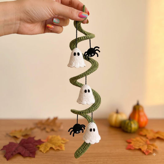 Halloween Crochet Garland, Ghost Spider Spiral Hanging Decor, Handmade Fall Wall Decoration