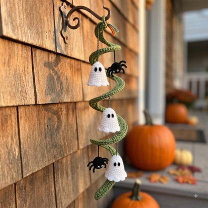 Halloween Crochet Garland, Ghost Spider Spiral Hanging Decor, Handmade Fall Wall Decoration