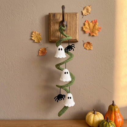 Halloween Crochet Garland, Ghost Spider Spiral Hanging Decor, Handmade Fall Wall Decoration