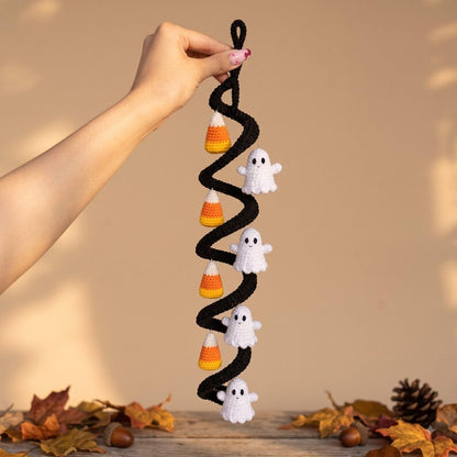 Crochet Spiral Hanging Garland, Halloween Ghost and Candy Corn Decor