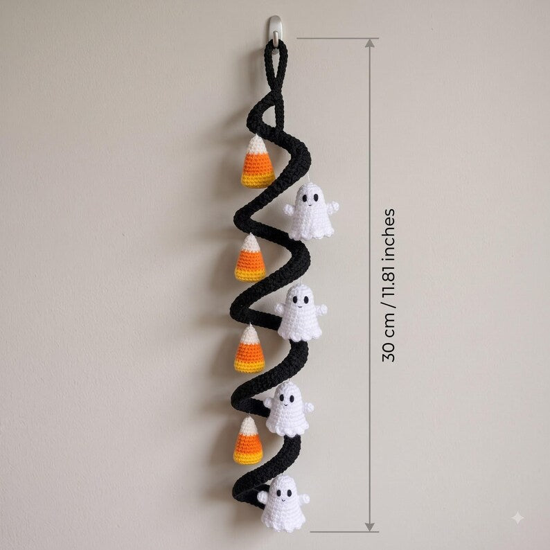 Crochet Spiral Hanging Garland, Halloween Ghost and Candy Corn Decor