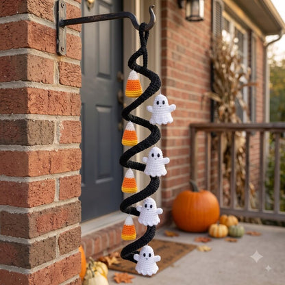 Crochet Spiral Hanging Garland, Halloween Ghost and Candy Corn Decor